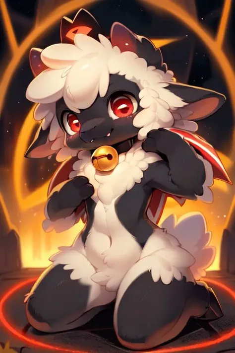 wildlife photography, depth of field, (((Nighttime))),
female anthro sheep, sheep girl, cute-fine-face, ultra cute face, cute, flat chest, small breasts, detailed and fluffy body fur, toned body, fangs,
glossy black skin, shiny white wool, glossy black fur,
((reflective eyes)), expressive eyes, detailed big hands, symmetric body, symmetric face,
red crown, golden bell collar, detailed red cape, (horizontal pupils), red eyes, glossy black horns, glossy wool,
((breast wool)), furry crotch, leg wool, arm wool, hair over eye,
((superhero landing pose)), kneeling on (pentagram), ((praying, half closed eyes)), smirk, (angry eyes), three quarter view, (low angle:0.5), glowing body, fissures on ground,
uploaded on e621, by dagasi, by loimu, by hioshiru, (by silverfox5213:0.5), (by darkgem:0.5), (by carrot:0.4),
<lora:FurryCore:0.5>,
<lora:faputa:0.3>, fapuclaws, fapuhooves,
<lora:cultofthelamb:0.9>,
dark nighttime forest, midnight, nightmare,
detailed background, Ray tracing, concept art, highly detailed, ((masterpiece)), ((best quality)) cinematic composition, ultra realistic, (high detail:1.3), sharp focus,