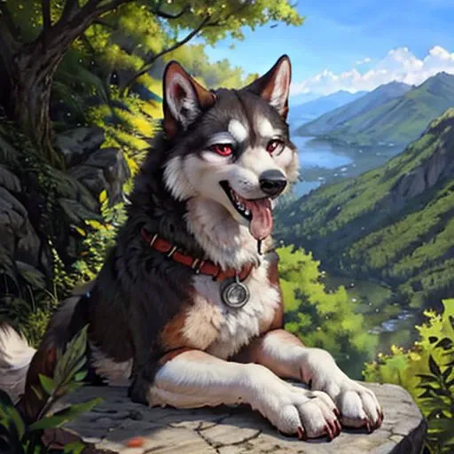 Feral, malamute, drool, saliva on tongue, saliva shimmering on tongue, masterpiece, best quality, photorealistic, ultradetailed, detailed background, photo background, digital drawing (artwork), [[by kenket|by totesfleisch8], by thebigslick:by silverfox5213:0.8], [by syuro, by paloma-paloma::0.2],