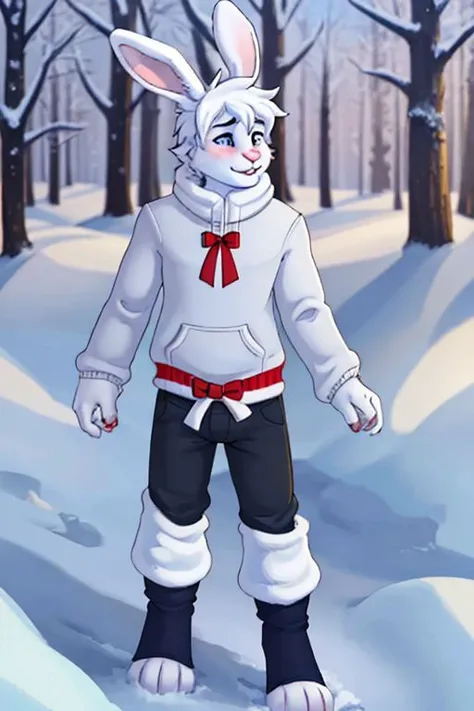 gay submissive twink white bunny boy wearing winter clothes