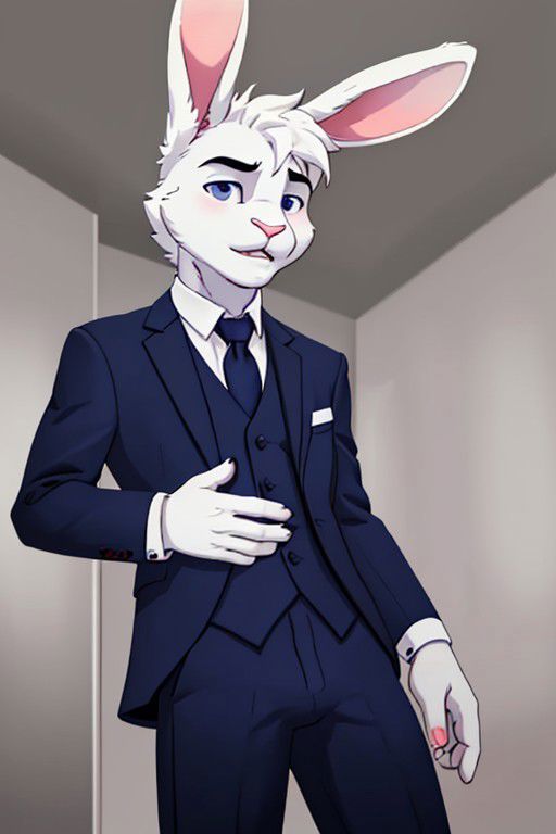 A close up of a cartoon rabbit in a suit and tie - SeaArt AI