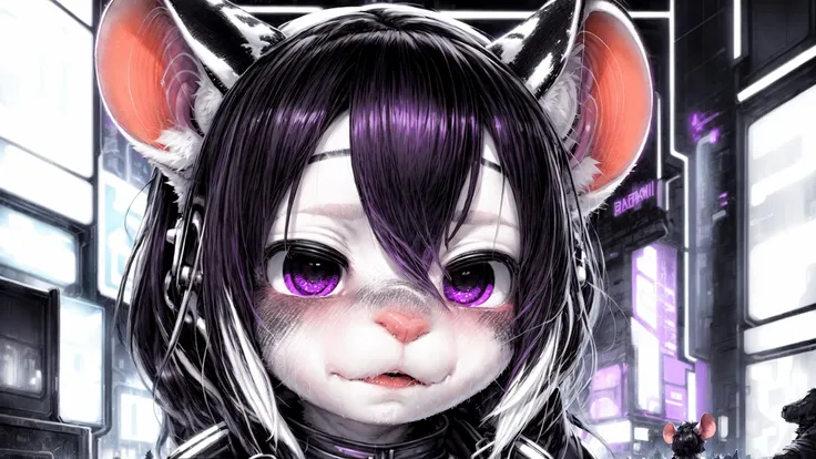 <lora:add_detail:0.8>, <lora:astronomy_wallpapers01:1>, detailed background cyberpunk, masterpiece, detailed, colors(black and white:1.2)and violet, scene, portrait, face closeup, mouse, realistic fur, detailed eyes, <lora:gachaSplashLORA_v40:1>, [by dagasi, by zackary911, by thebigslick]