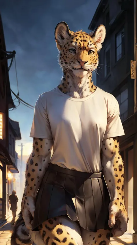 black, skirt, white t-shirt, town, street, detailed background, leopard, female furry, smiling, multicolored fur,
masterpiece, detailed fur, realistic fur, leopard ears, fluffy tail,
full body, detailed skin, detailed face and eyes, higher body and limbs detail, realistic proportions,
detailed lighting, cinematic lighting, detailed ambient light, gray natural lighting, backlighting, crepuscular ray,
half body shadow, sharp focus, close up, (by darkgem:0.7), (by shibashake:1.0), ((by darkvan:)), ((by oouna)), (by pino daeni:1.2)