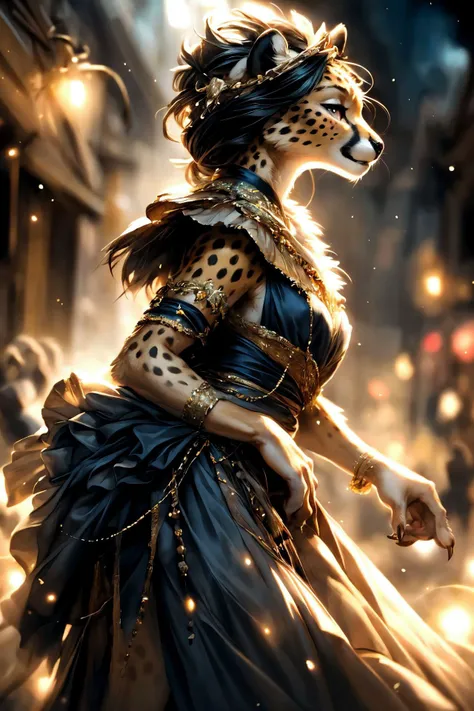 ASCII<lora:detailed_eye-10:1>,
<lora:add_detail:1>,
<lora:Furtastic_Detailer:1> award winning photography, masterpiece, fashion photography, Prime lens, (wildlife photography), masterpiece,
side view, slightly above,
(solo), movement pose, model pose, dynamic pose,
female anthro cheetah, yellow fur with brighter arms, brighter legs,
cute, young, short hair with long ponytail, black hair,
cute,  young, small,  tired,
shikabane, <lora:shikabane-v1:0.3>,
An elegant A-line dress in deep navy blue adorned with delicate beading and crystals, Illusion neckline and cap sleeves, flowing chiffon skirt that drapes gracefully, subtle train that adds regal touch without being overly dramatic,,
reflective eyes, detailed and extremely fluffy body fur, blushing, fangs, claws, (chibi), (toned body:0.4), glossy fur, young adult, thick thighs, round thighs, elegant,
uploaded on e621, by thebigslick, (by manmosu marimo:0.7), by Demicoeur, by castitas, by totesfleisch8, (by dagasi:0.5),
<lora:FurryCoreV2New-07:0.5>, furrycore,
grand festive hall and garden, fairy lights, nighttime, dim light, volumetric light, rim light,
[high quality photography, 3 point lighting, flash with softbox, 8k, sharp focus, smooth, high resolution, award winning photo], [[Canon EOS R3, hdr, 80mm, f2.8]],
cinematic composition, cinematic lighting, stunningly beautiful, concept art, highly detailed, masterpiece, best quality, realistic, (intricate:0.9), (high detail:1.4), film photography, sharp focus,