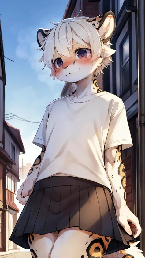 black, skirt, white t-shirt, town, street, detailed background, leopard, female furry, smiling, multicolored fur, 
masterpiece, detailed fur, realistic fur, leopard ears, fluffy tail, 
full body, detailed skin, detailed face and eyes, higher body and limbs detail, realistic proportions, 
detailed lighting, cinematic lighting, detailed ambient light, gray natural lighting, backlighting, crepuscular ray, 
half body shadow, sharp focus, close up, [by dagasi, by zackary911, by thebigslick]