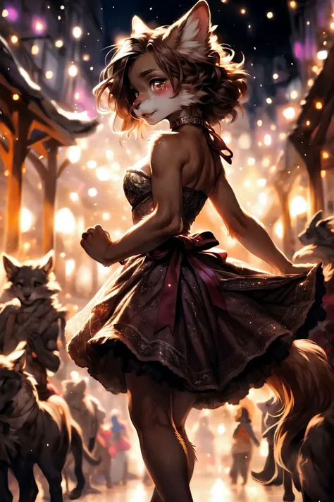 ASCII<lora:detailed_eye-10:1>, <lora:add_detail:1>, <lora:Furtastic_Detailer:1>,
 (wildlife photography), masterpiece,
(three quarter back) view, backside, over the shoulder, low angle,
(solo), movement pose, model pose, dynamic pose,
female anthro red squirrel, sandy fur with darker feet and hands,
cute, young, Bantu Knots, brown hair,
cute,  young, small,  Content,
bofKatt, red facial marks, collar, cat tail, fingerless gloves, bustier, cleavage, <lora:bofKatt-nvwls-v1:0.3>,
vintage-inspired tea-length dress in soft lavender reminiscent of 1950s fashion, Lace overlay with scalloped edges and sweetheart neckline for touch of retro charm, satin ribbon sash that cinches the waist emphasizing her silhouette, full, twirl-worthy skirt that captures the essence of classic elegance,
reflective eyes, detailed and extremely fluffy body fur, blushing, fangs, claws, (chibi), (toned body:0.4), glossy fur, young adult, thick thighs, round thighs, elegant,
uploaded on e621, by thebigslick, (by manmosu marimo:0.7), by Demicoeur, by castitas, by totesfleisch8, (by dagasi:0.5),
<lora:FurryCoreV2New-07:0.5>, furrycore,
grand festive hall and garden, fairy lights, nighttime, dim light, volumetric light, rim light,
[high quality photography, 3 point lighting, flash with softbox, 8k, sharp focus, smooth, high resolution, award winning photo], [[Canon EOS R3, hdr, 80mm, f2.8]],
cinematic composition, cinematic lighting, stunningly beautiful, concept art, highly detailed, masterpiece, best quality, realistic, (intricate:0.9), (high detail:1.4), film photography, sharp focus,