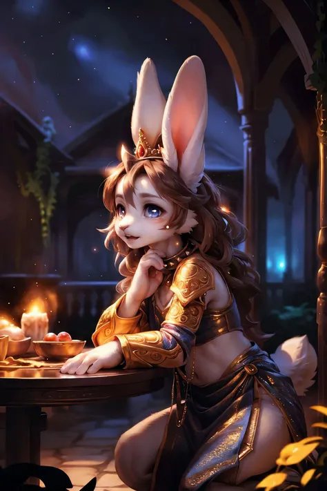 ASCII<lora:add_detail:0.4>,
award winning photography, masterpiece, fashion photography, Prime lens,
solo,
cute female (anthro (bunny)), detailed and extremely fluffy body fur, beautiful, beautiful body, young, small breasts, flat chest,
detailed mouth, (thick thighs:0.3), glossy fur, perfect thighs, perfect calves, long eyelashes, (((cute))), rendered eyes, (chibi:0.5),
Cyan and brown fur,
Choppy Cut, Orange and brown hair, character_hair_add,
lying on a table,
uploaded on e621, (by Hasui Kawase:0.5), by Barbara Takenaga, (by darkgem_0.5), by Affandi, by Beatrice Ethel Lithiby, by Catcouch,
<lora:Furtastic_Detailer:0.2>,
<lora:S1-Ori-ArtStyle_DreamLike-000008:0.3>, ori and the will of the wisps,
side view, above shot, full shot,
midriff, Celestial Warrior Attire, Flowing iridescent gown adorned with ethereal constellations, metallic sandals, gemstone tiara,
detailed spiked dog collar,
Joyful,
nighttime,
intricate organic architecture,
ethereal decorated fantasy harem, fantasy magical garden, night sky, colored fairy lights, dim lighting, surreal architecture,
gold encrusted wooden table with golden plates of colorful glossy fruit, ornamented sandstone floor, Elaborate Ceremonial Weapons ornate designs, Displayed suits of Imperial Guard Armor,
detailed, realistic, 8k uhd, high quality, high quality photography, 3 point lighting, flash with softbox, 4k, Canon EOS R3, hdr, smooth, sharp focus, high resolution, award winning photo, 80mm, f2.8, bokeh,
cinematic composition, cinematic lighting,highly detailed, masterpiece, best quality, realistic, (intricate:0.9), (high detail:1.4), film photography, sharp focus,
