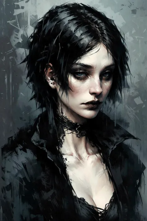 oil canvas, youthful witch, gothic makeup, (((emo haircut))), piercings, by luis royo
<lora:oil painting brush:0.55> bichu, oil painting
<lora:spooky 2d style:0.5> inzaniak
<lora:emo scene:0.4> poofy hair, eyeliner, emo, emo makeup, goth