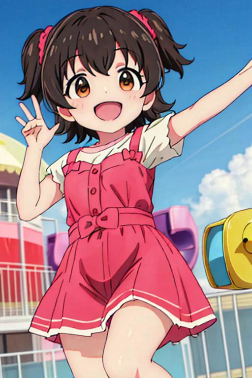 (masterpiece, best quality),<lora:GoodHands-vanilla:0.7> <lora:anmnr01:0.3> <lora:add_detail:0.5>, outdoor,akagi_miria_theidolmastercinderellagirlsu149 <lora:akagi_miria_theidolmastercinderellagirlsu149:0.7>,amusement park,happy,dynamic pose,stylish angle
