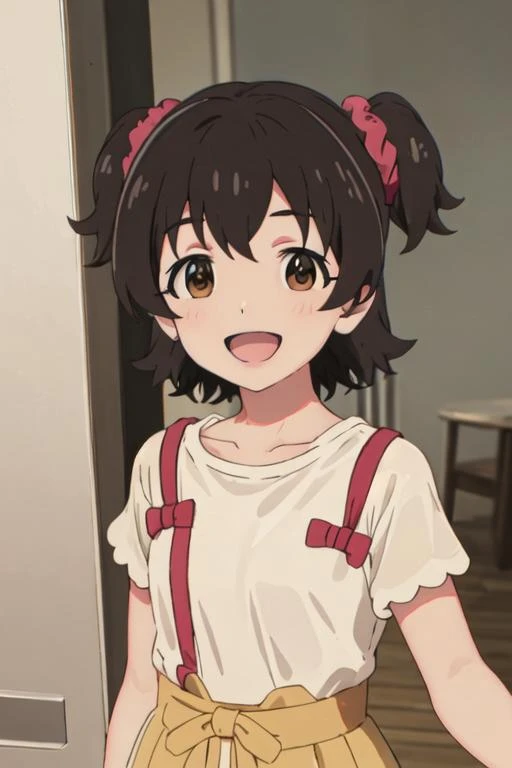 (masterpiece, best quality),<lora:GoodHands-vanilla:0.7> <lora:anmnr01:0.3> <lora:add_detail:0.5>,akagi_miria_theidolmastercinderellagirlsu149,blush, <lora:akagi_miria_theidolmastercinderellagirlsu149:0.7>, cafe,table,chair,pancake,,happy,stylish angle,childish dress,fullbody shot,sitting chair,