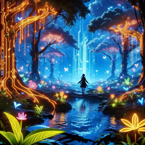 saibosenlin, 1girl, tree, scenery, nature, solo, forest, long hair, fantasy, colorful, glowing, water, bug, butterfly, flower, standing, outdoors, night, from behind, musical note,
Best quality,masterpiece,ultra high res,<lora:20240304-1709534878700-0020:0.7>,