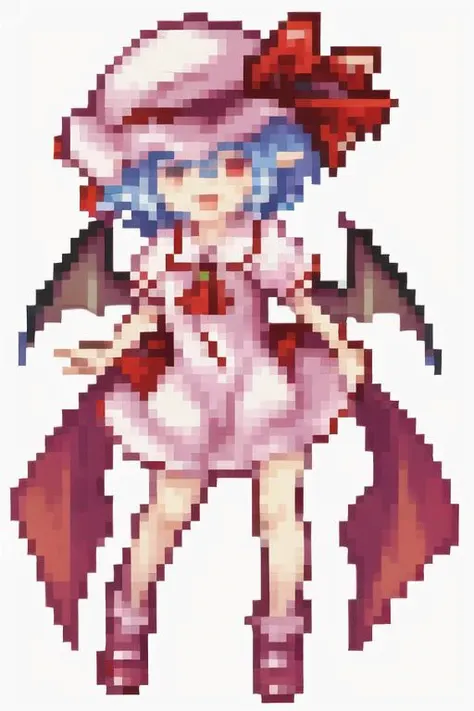 Remilia Scarlet,<lora:Fix_pixelStyleLoraLora:1>,standing,full body,smile,open mouth,:d