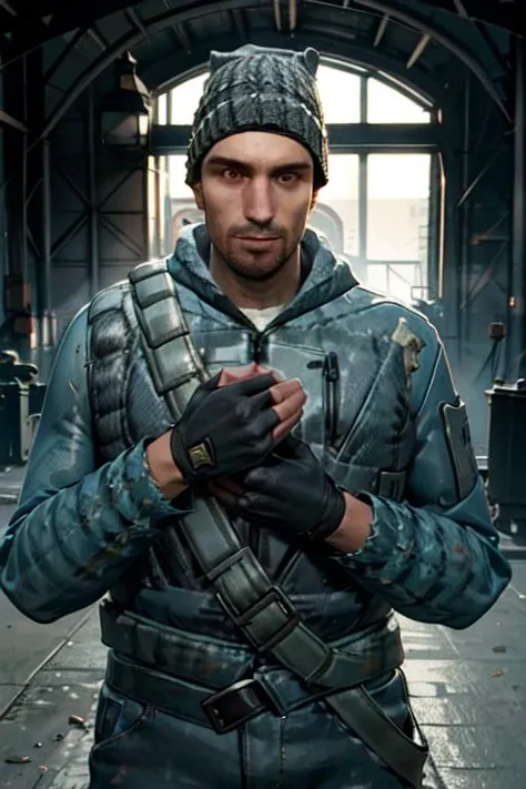 (masterpiece, best quality), male07,  beanie, fingerless gloves, jacket, uniform,  <lora:Male07:0.8>