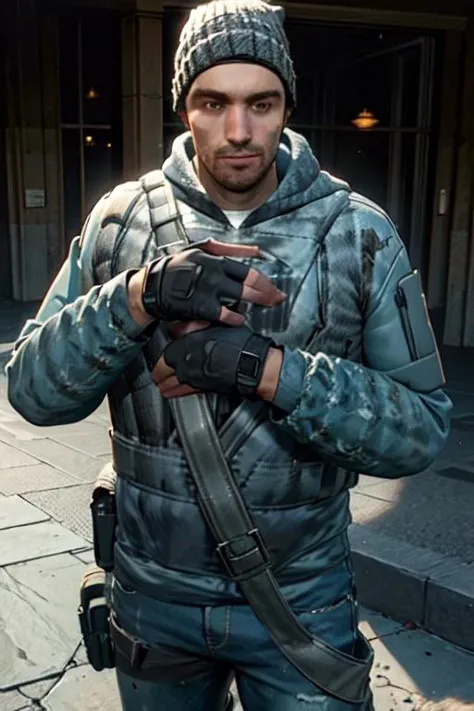 (masterpiece, best quality), male07, beanie, fingerless gloves, jacket, uniform, <lora:Male07:0.8>