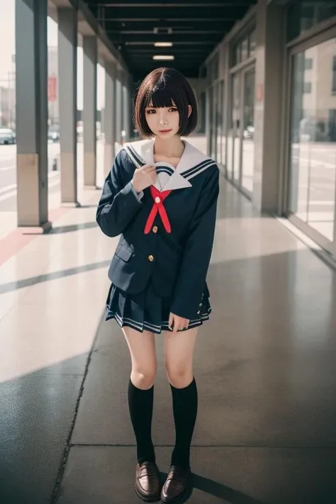 ultra-detailed,highly detailed,best quality,masterpiece,illustration,
kato megumi,1girl, school uniform, katou megumi, solo, cosplay,
short hair, bob cut, jacket, blunt bangs,
serafuku,socks, loafers,sailor dress,neck ribbon, long sleeves,
looking at viewer,full body,
<lora:kato megumi_uni_v1_02:0.7>