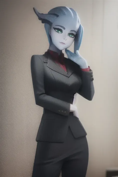 1girl, (asari:0.6), <lora:asariDiffusion_release:1>, blue skin, cowboy shot, green eyes, <lora:helltakerLora_10:0.6>