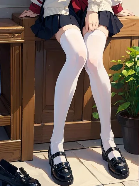 A Female robot is sleeping, spread legs, nude, banzai pose. she wears no dress. She Brown short hair is tied with two big red clothespins, She lifts up the under hem of her white plain dress, leaning over, masterpiece, very short pigtails,brown hair, mature, android, blue eyes, full body figure, Height: 160cm, flushed cheeks, 2020s anime picture, A beautiful robot with short brown hair in two short pigtails held up by two very large huge red clothespins, Uplifting, No NSFW, whole body, barefoot, archaic smile, getting orgasm, 25 years old, sweat bucket. short sleeve shirt, pleated skirt, beautiful scenery, evening, skirt lift, no panties, genitals visible, full body shot, sexy face. between mirrors, floating hair, looking away. She wears hot pants. She has broken hardly by enemy. She grabs her ass.