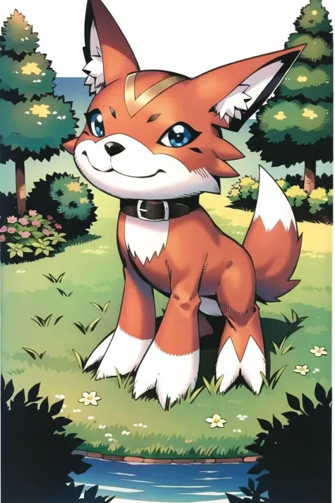 best quality, masterpiece, solo,  <lora:digimon3-10:1>, digimon \(creature\),  fox,