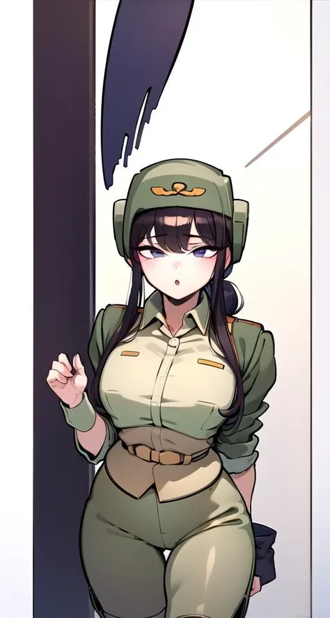(masterpiece, best quality), pilot. solo, ugly face, cautious face, curvy. fat ass. belly fat, wide hip, tom boy, random hair style, random hair color, extra gigantic long saggytitz, puffy areola,army green open chest jumpsuit, <lora:saggytitz:3.0>( pilot helmet:1.0)(goggles:1.0)