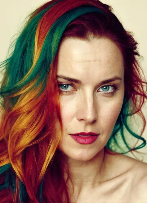 portrait of 25 years old sks woman, by Flora Borsi, style by Flora Borsi, bold, bright colours, ((Flora Borsi)), by Andreas Gursky, <lora:locon_lucylawless_v1_from_v1_64_32:1>