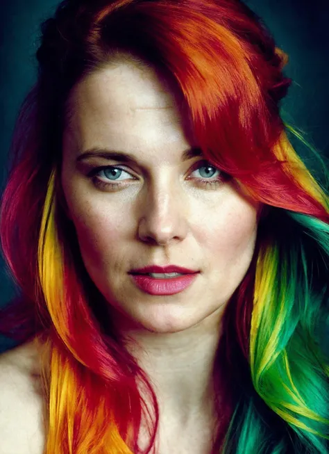 portrait of 25 years old sks woman, by Flora Borsi, style by Flora Borsi, bold, bright colours, ((Flora Borsi)), by Guy Bourdin, <lora:locon_lucylawless_v1_from_v1_64_32:1>