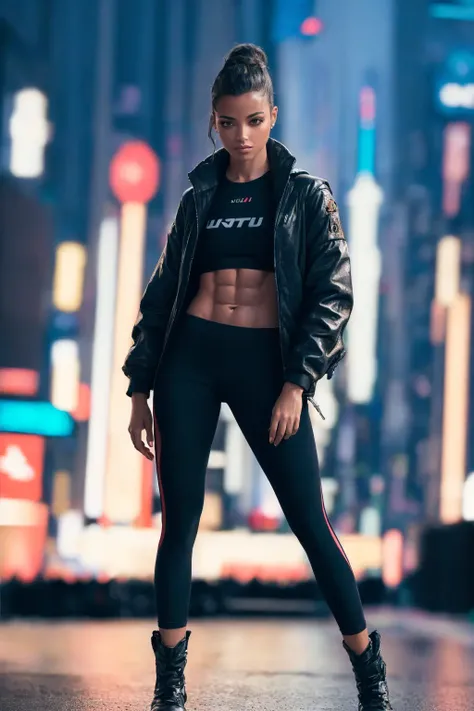 (RAW photo, real life, absurdres, high quality, photorealistic, detailed, realistic:1.3), (solo:1.3), (closeup portrait:1.3), ((dynamic pose)), a high resolution photo of a (EllaBalinska-5000-73250-100000:0.9), ((<lora:EllaBalinska-10:0.8>)), ((EllaBalinska 1girl woman with cyberpunk hairstyle, realistic skin texture, ultra realistic skin, detailed skin, skin pores, young small breasts, thin frame female, female fitness physique, female abs, slender female fitness:1.3)), wearing a high collar neon midriff jacket and bra top and leather cyberpunk pants and cyberpunk boots, cybernetic implants, standing on top of a tall cyberpunk skyscraper overlooking Cyberpunk City in a beautiful futuristic cyberpunk 2077 city)), cyberpunk city, neon lights, cinematic, atmospheric, 8k, realistic lighting, shot by Hassleblad H6D, Zeiss, Kodachrome, nikon, 50mm 1.2 lens, Octane Render, ultra realistic, realistic lighting, photorealistic, photorealism, photoreal, unreal engine 5, Adobe After FX, highly detailed, intricate detail