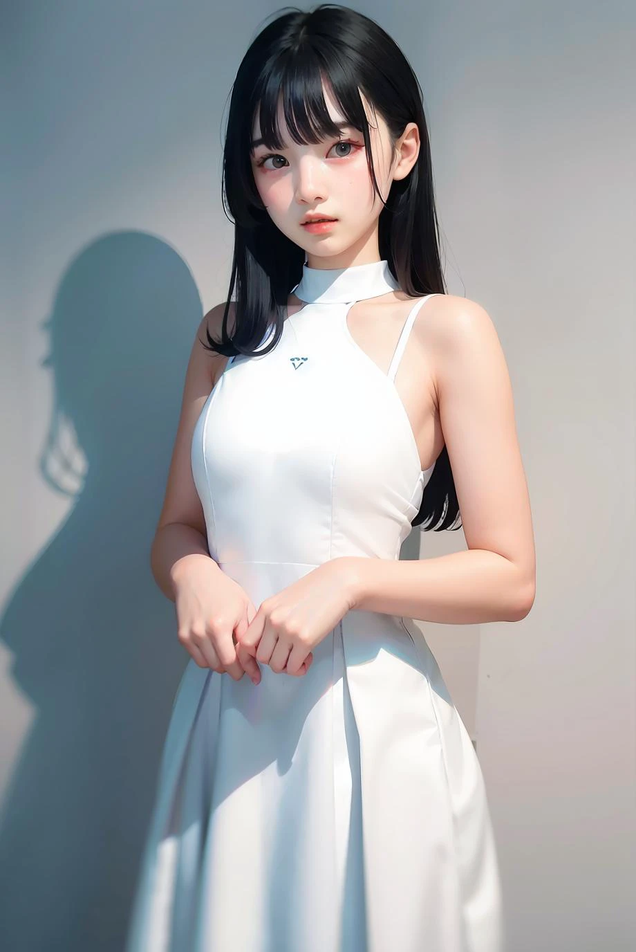 1girl, white formal long dress,white background, <lora:TongChawchom-04:1>