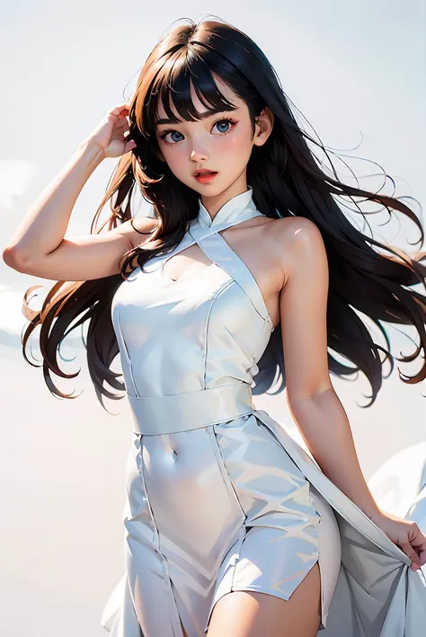 1girl, white formal long dress,white background, <lora:TongChawchom-04:1>