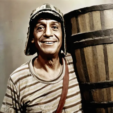 breathtaking photograph of CHavesdoOito a man coming out from a barrel. award-winning, professional, highly detailed  <lora:ChavesdoOitoSDXL:0.7>