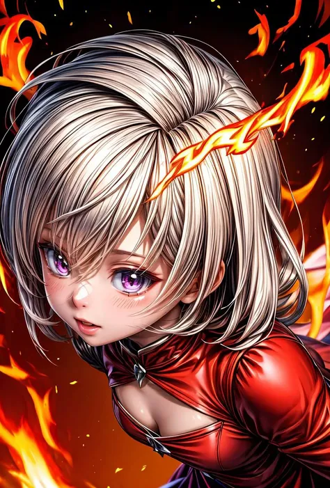 (masterpiece,ultra-detailed,best quality,8K,illustration,shaved:1.2),(petite girl:1.0) <lora:add_detail:1.5>  <lora:flame:0.6> flame,flame dress,flame magic