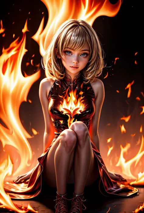 (masterpiece,ultra-detailed,best quality,8K,illustration,shaved:1.2),(ite girl:1.0) <lora:add_detail:1.5> <lora:flame:0.6> flame,flame dress,flame magic
