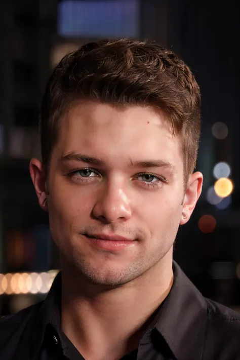 professional closeup face portrait photo of SebastianKross <lora:SebastianKross:0.75>, seductive smirk, simple background, blurred background, city, wearing a button-up shirt  epiCPhoto, nighttime, light bokeh