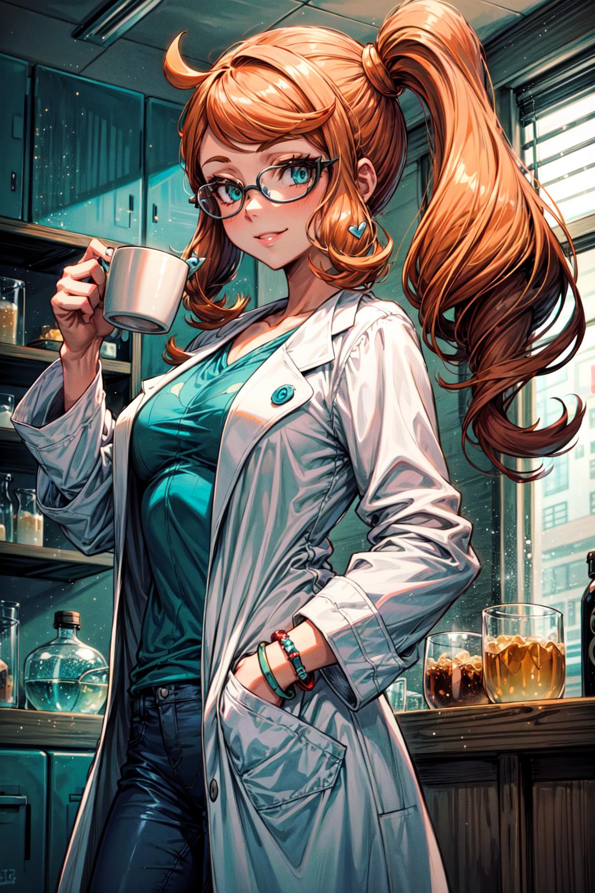 A woman in a coat holding a cup of coffee in a kitchen - SeaArt AI