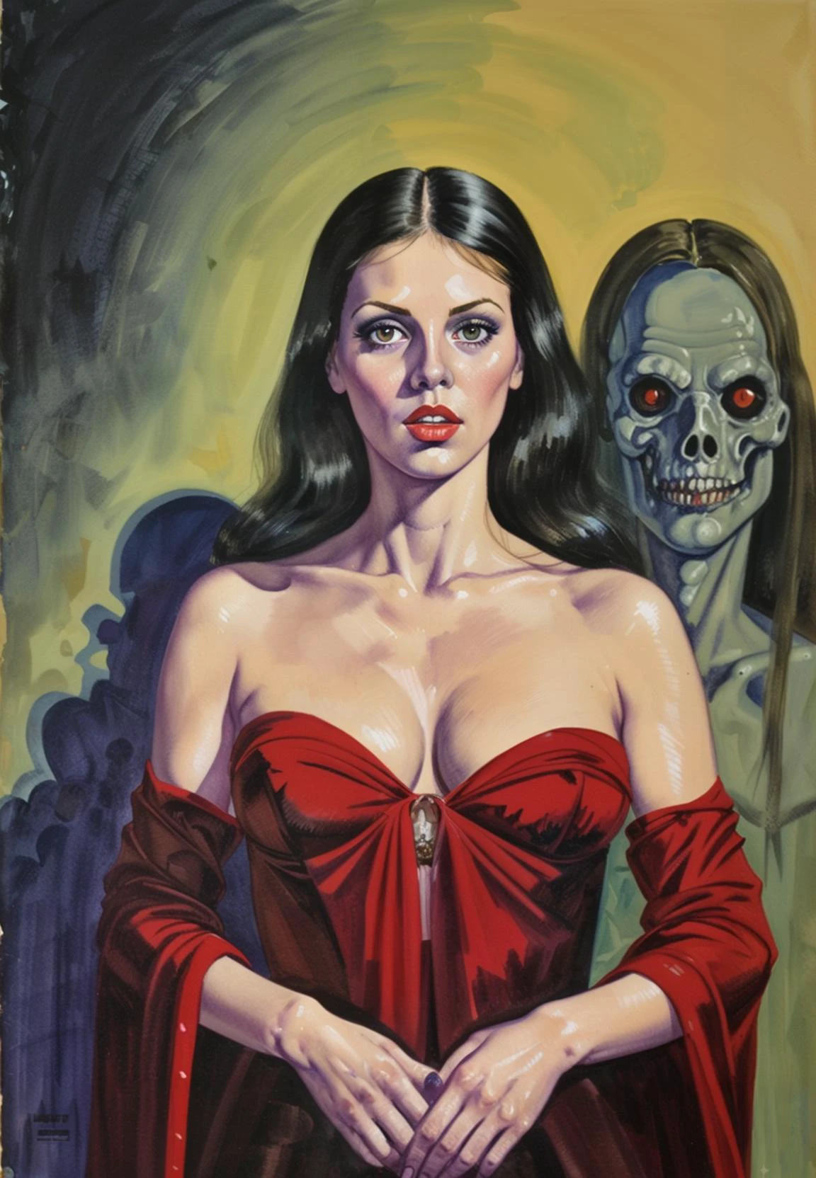 Alessandro Biffignandi, gouache painting on board, illustration collage, beautiful woman, pulp cover art <lora:Alessandro-Biffignandi_sd1.5_v1:1>