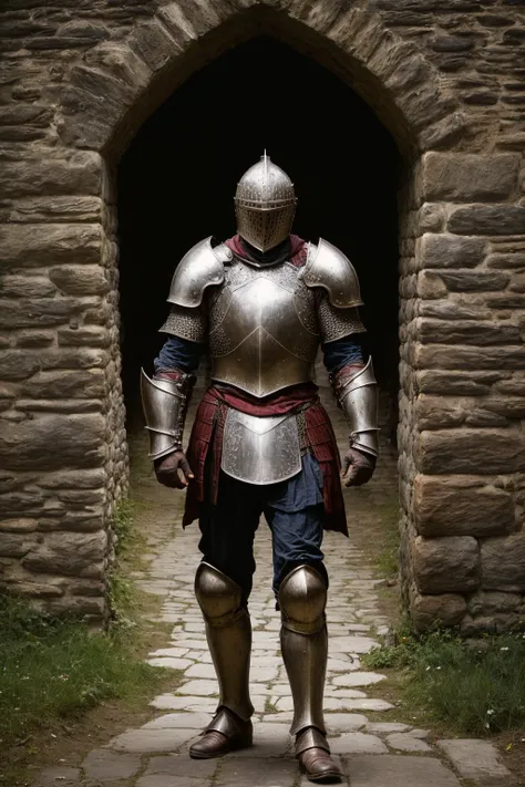 an award winning photograph of a man wearing armor, stone walls