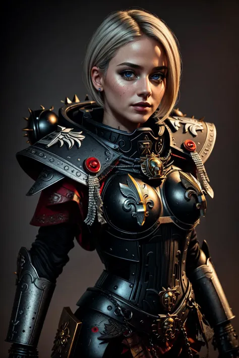((Masterpiece, best quality,edgQuality)),solo,1girl,
edgAdepta, looking at viewer, short hair, blonde hair, upper body, lips, realistic ,wearing edgAdepta,power armor,shoulder armor,skull emblem
<lora:edgWar40KAdeptaSororitas:1>
