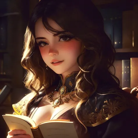 "A realistic photograph of a girl, adorned in enchanting attire, holding an ancient-looking book against the backdrop of a serene seascape. The magic in the air is palpable, accentuated by the soft play of light and shadow. The image merges fantasy and reality, making it an ideal cover for a magical adventure novel."