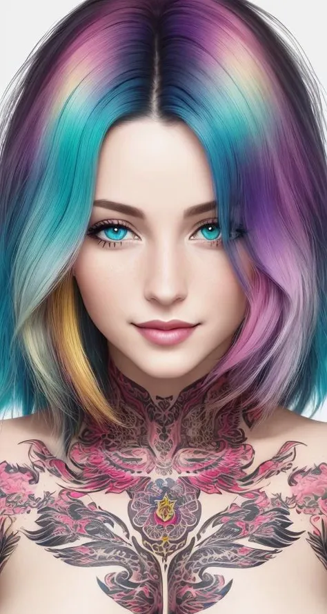 (photorealistic), (realistic), portrait of woman standing, milf, professor, (freckles:0.7), solo, sexy, seductive smile, best quality, highly detailed, masterpiece, ultra-detailed, illustration, small pink lips, sexy attire , studio_ghibli_anime_style style,
upper body, red dragon tattoo, tattoo design, stencil, tattoo stencil,
[(colorful explosion psychedelic paint colors:1.21)::0.2],
colorful, shimmering blue eyes, blowout hair,  ({platinum|red|pink|cyan|brown|green|purple|magenta|blond} hair:1.1),detailed eyes, intricate face,
black background, simple background, dearness, high contrast, (secret:0.9),