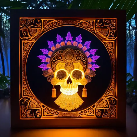 epoxy_skull, (illustration), (masterpiece), (best quality), (detailed), Sokana, Goddess of Nature, as she first revealed herself in the Bugunda Kingdom of the African Great Lakes region, ethereal and awe-inspiring, adorned with elements of nature and traditional African symbols, majestic posture, surrounded by lush vegetation and wildlife, vibrant color palette, golden hour lighting, high-resolution 8k digital painting, capturing the divine presence and reverence of the goddess ,  <lora:glowingSkullLora_v10:1>