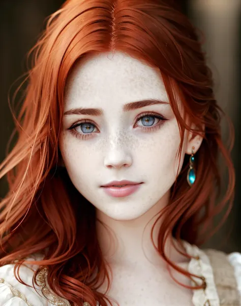 Masterpiece, absurdres,award winning photo, extremely detailed, amazing, fine detail, extremely detailed eyes and face, by lee jeffries nikon d850 film stock photograph 4 kodak portra 400 camera f1.6 lens rich colors hyper realistic lifelike texture dramatic lighting unrealengine trending on artstation cinestill 800 tungsten, <lora:hld:1>,beautiful hld_woman with red hair, a woman in a dress posing for a picture , perfect hld_face, perfect hld_body, freckles, cowboy shot