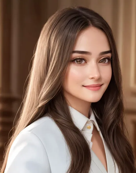 Masterpiece, absurdres, fine detail, HDR, highly detailed face and eyes, photorealistic,smiling,excited,  <lora:tkd:0.75>,beautiful tkd_woman,  a woman with long hair and a white blazer , perfect tkd_face, perfect tkd_body