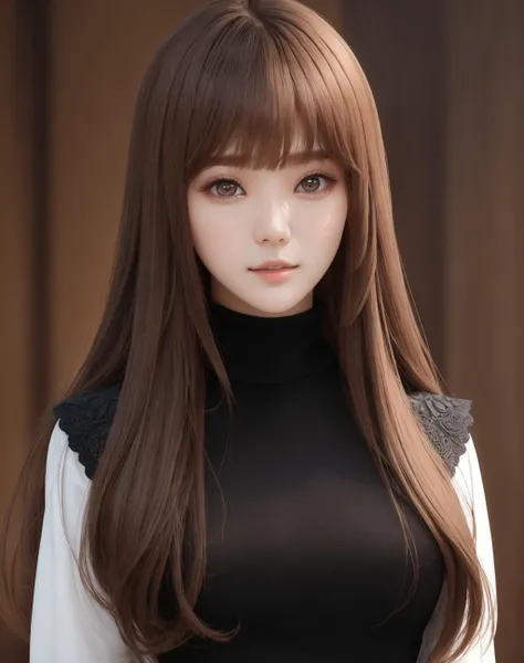 Masterpiece, absurdres, fine detail, HDR, highly detailed face and eyes, photorealistic, <lora:ctd:0.7>,beautiful ctd_woman, a woman with long brown hair and a black turtle neck , perfect ctd_body, perfect ctd_face, full body picture