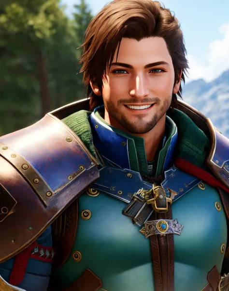 Masterpiece, absurdres, fine detail, HDR, highly detailed face and eyes, photorealistic, smiling,MHmix, a man in armor,Jetstream Sam wearing MHmix, <lora:Jetstream_Sam-09:0.25> <lora:MHmix:1>