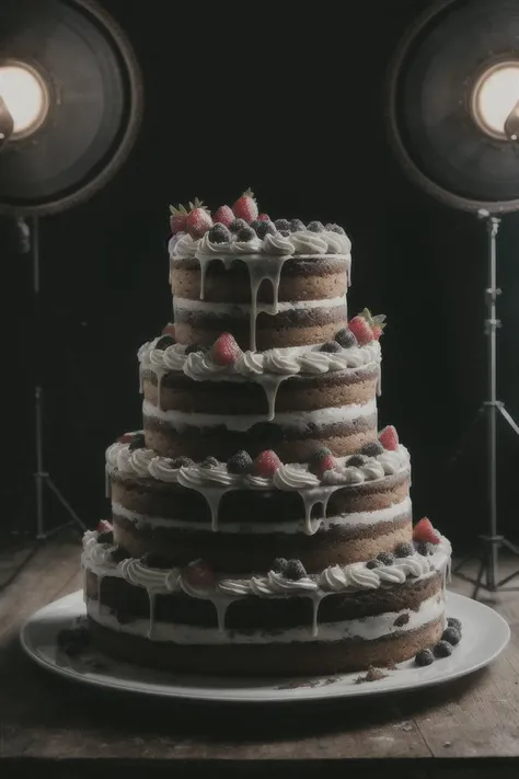 a delicious cake, cinematic, professional photography, studio lighting, studio background, advertising photography, intricate details, hyper-detailed, ultra realistic, 8K UHD