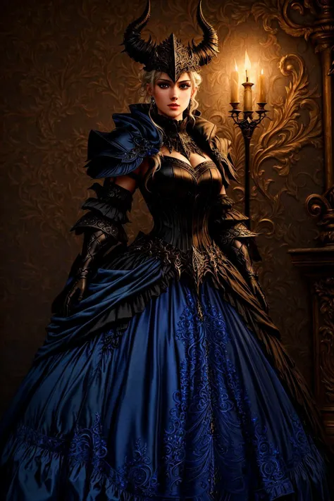 Masterpiece, absurdres,HDR, wallpaper quality ,highly detailed eyes and face, [ballgown|DRK_Glam], a woman in a dark armor gown posing for a picture , wearing a black [ballgown|DRK_Glam], <lora:DarkGown:1>