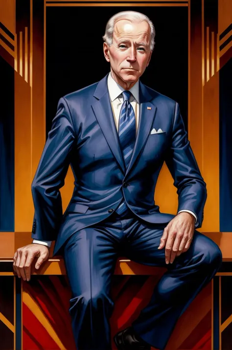 Joe Biden, full body, HUD_AD_Styl, <lora:HUD_AD_Styl_sd15-000009:0.8> , art deco, sitting