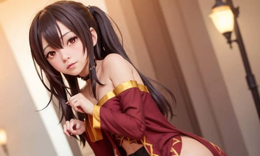 1 girl dating night city, street lamp,cityscape, night, (bokeh:1.4), (realistic, photo-realistic:1.37),
<lora:meguminKonosuba_meguminArchWizard:0.66>,(megumin Konosuba),red eyes,flowing hair,
black hair, (style-empire:1.1)