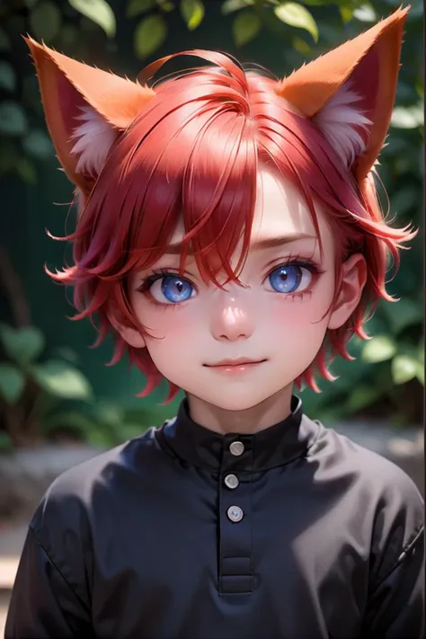 <lora:aki_sdxl_v10:0.6>,1boy, aki, crimson hair, animal ears, masterpiece, ultra detail,  blue eyes,