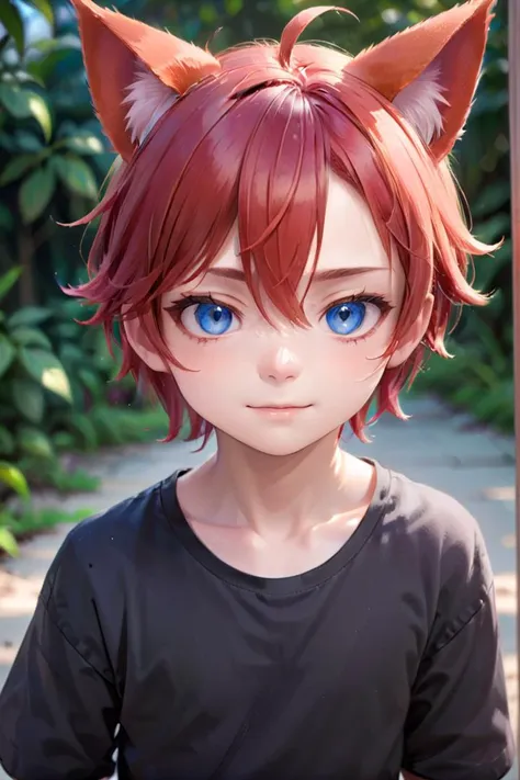 <lora:aki_sdxl_v10:0.6>,1boy, aki, crimson hair, animal ears, masterpiece, ultra detail, blue eyes