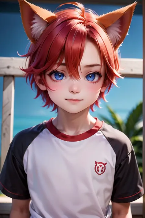 <lora:aki_sdxl_v10:0.6>,1boy, aki, crimson hair, animal ears, masterpiece, ultra detail,  blue eyes,