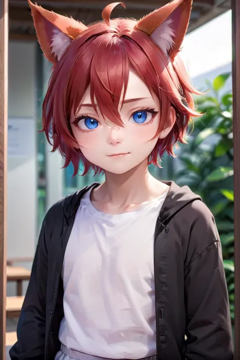 <lora:aki_sdxl_v10:0.6>,1boy, aki, crimson hair, animal ears, masterpiece, ultra detail, blue eyes